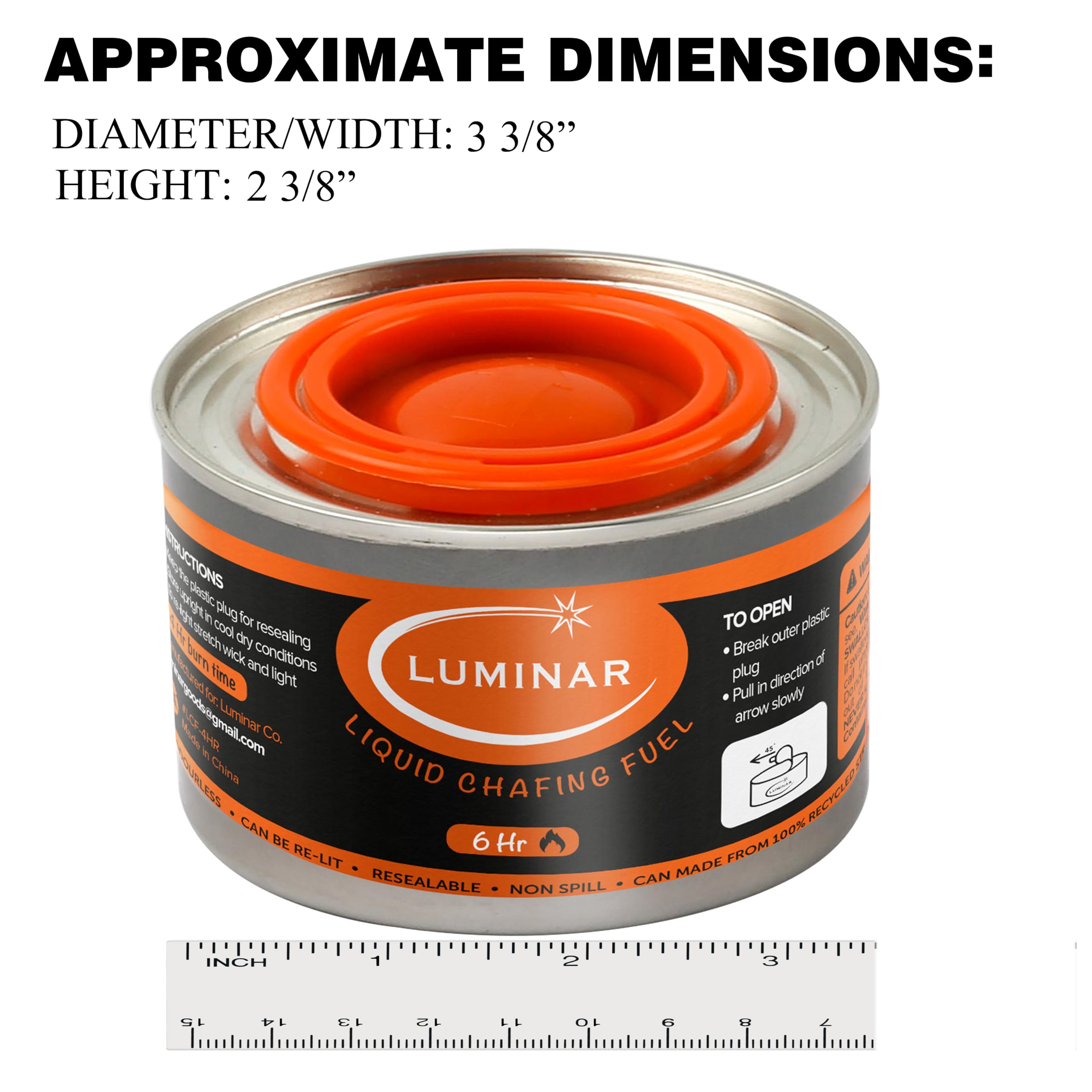 Luminar Resealable-Wick Chafing Fuel Cans, 6 Pack, 6 Hour - Premium Quality Burners for Food Warmers - No More Spills, Waste, or Hassle - Perfect for Convenient, and Long-Lasting Event Catering