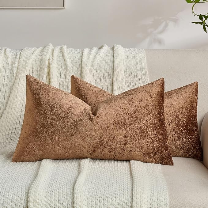 FUTEI Dark Brown Flannel Throw Pillow Covers 12x20 Inch Set of 2,Soft Dimensional Textured Lumbar Pillow Cases,Modern Home Decor for Couch Living Room