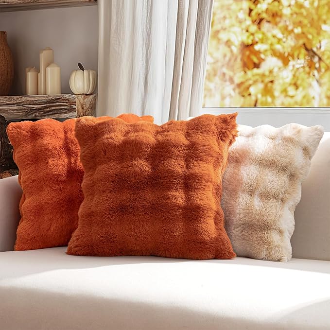 MIULEE Faux Fur Pillow Covers Thick Soft Plush Throw Pillows Luxury Home Decor for Fall Couch Bed Bedroom Living Room Sofa,20x20 Inch Pack of 2 Rust