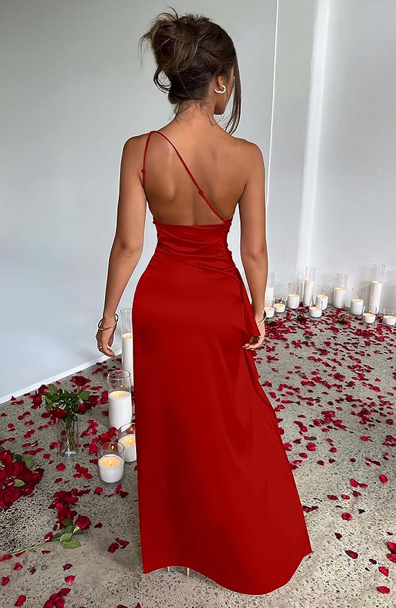 Memoriesea Women's Sexy One Shoulder High Split Cocktail Wedding Party Maxi Dress