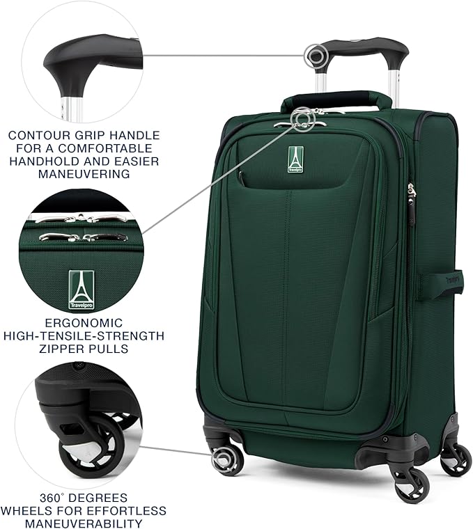 Travelpro Maxlite 5 Softside Expandable Luggage with 4 Spinner Wheels, Lightweight Suitcase, Men and Women, Forest Green, Carry-on 21-Inch