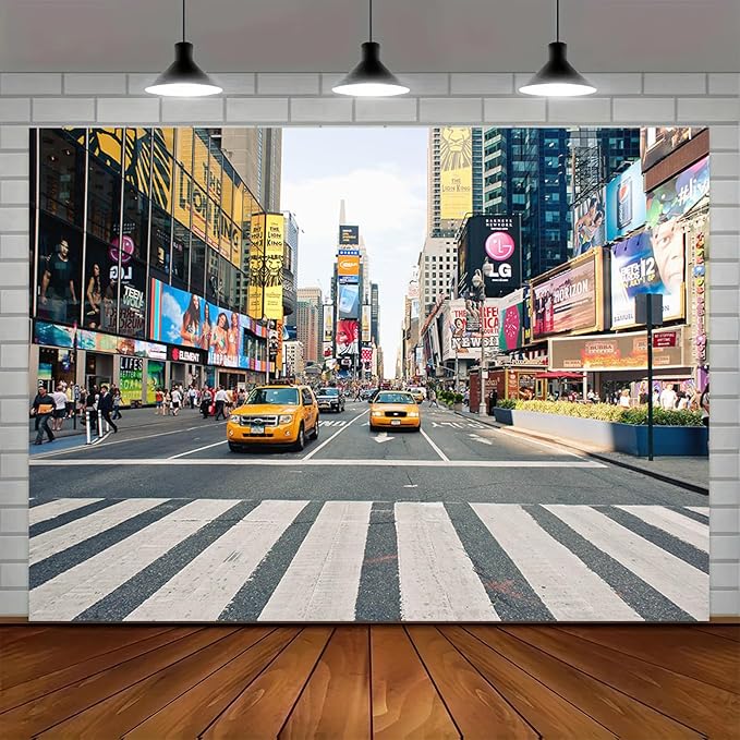 6x6FT Taxi New York Fashion Street Party Photography Background NYC Time Square Buildings Photo Backdrops Adult Portrait Studio Booth Props Banner
