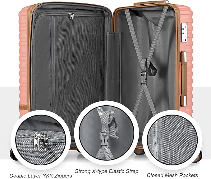 Joyway Carry On Luggage 20 Inch Expandable Suitcase with Spinner Wheel, 4 Piece Hard Shell Luggage Set with TSA Lock(Pink brown)