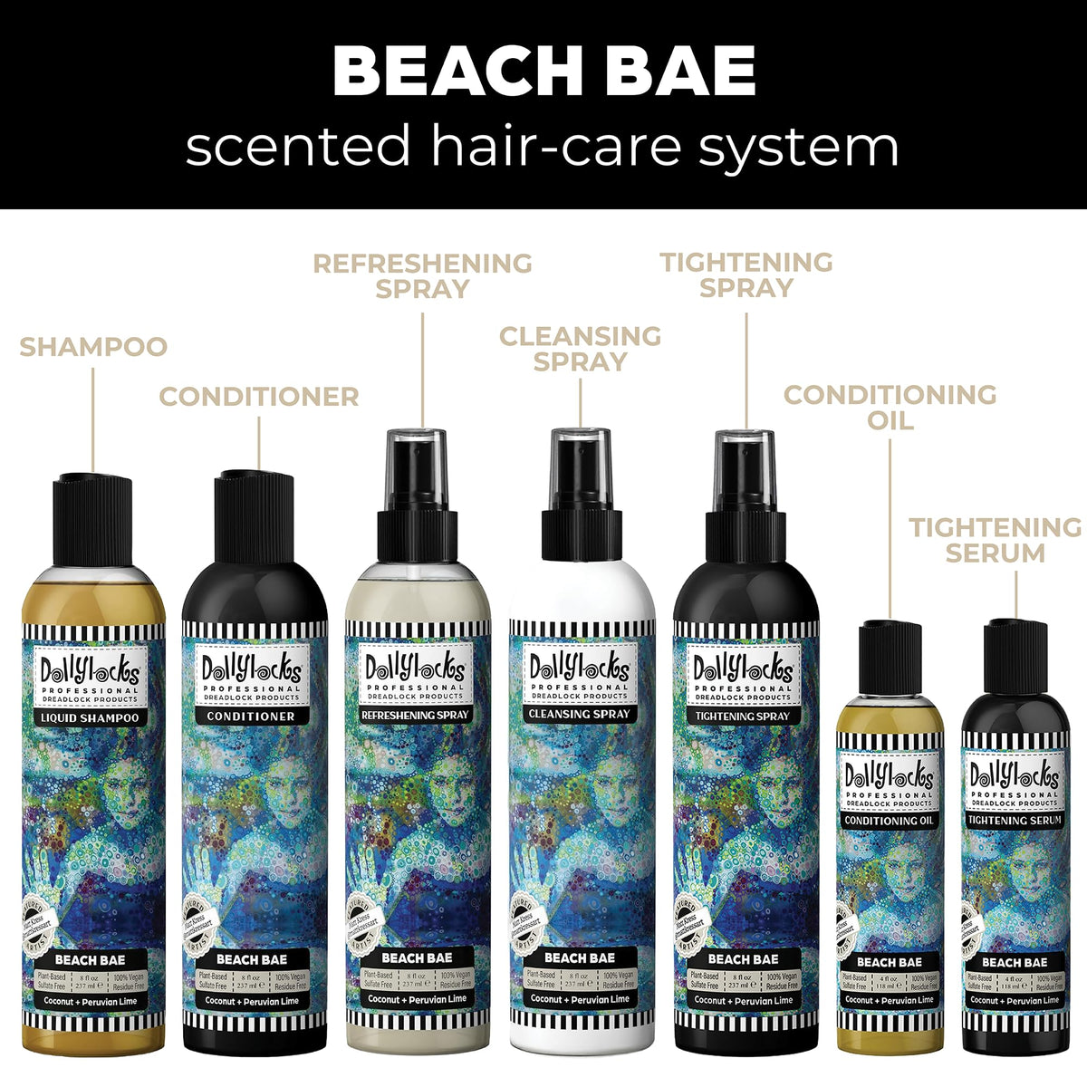 Dollylocks Refreshening Spray for Locs, Braids, Extensions, Dreadlocks | Coconut Lime | Plant-based, Residue-free, Sulfate-free | Refresh Moisturizing Scalp Relief | 8 oz