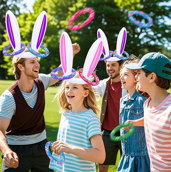 Easter Games for Kids, Easter Inflatable Bunny Ring Toss Games (2 Sets & 8 Score Rings), Ring Toss Game for Easter Party Favors Indoor Outdoor Games