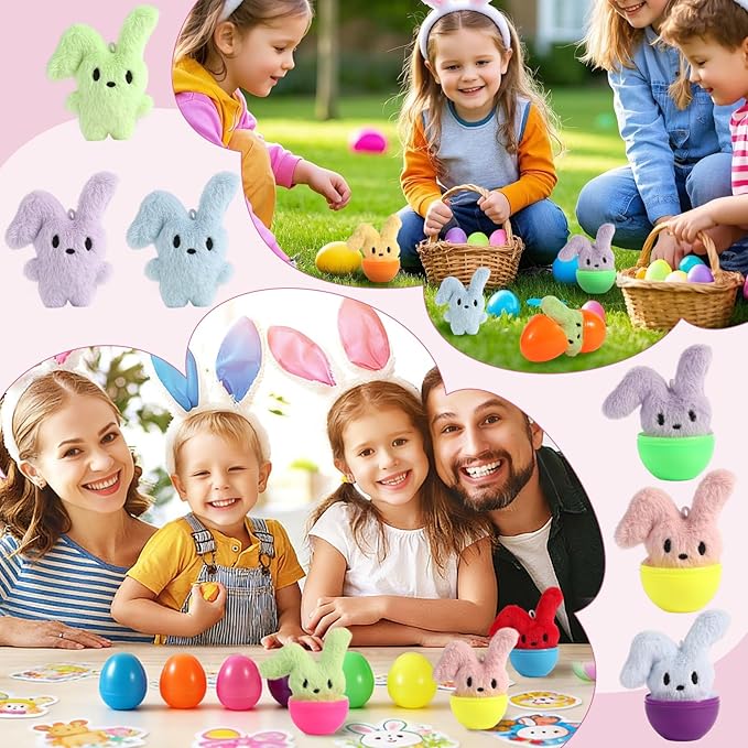 12PCS Easter Eggs with Plush Bunny Toys, Cute Stuffed Bunnies, Easter Basket Stuffers for Boys Girls, Easter Egg Fillers Party Favors Gifts for Kids Teens