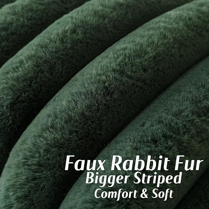 FUTEI Christmas Dark Green Decorative Throw Pillow Covers 20x20 Inch Set of 2, Square Soft Faux Rabbit Fur Thick Striped Cushion Cover,Winter Home Decor for Couch Bed Living Room