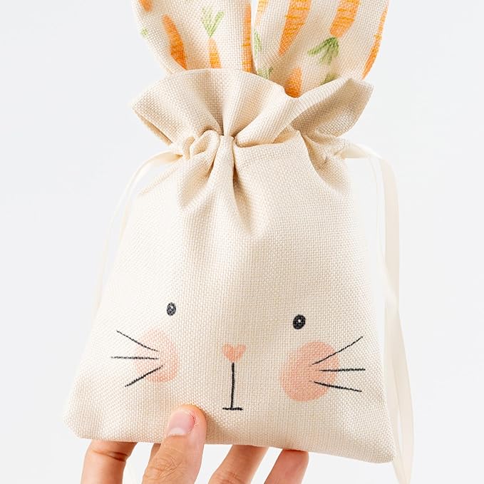 Cheerland Bunny Birthday Decoration Party Gift Bags Easter Treat Bags Bunny Favor Bag Reusable Burlap Goodie Rabbit Drawstring for Somebunny is One Kids Baby Shower Garden Tea Party Supplies Pack of 6