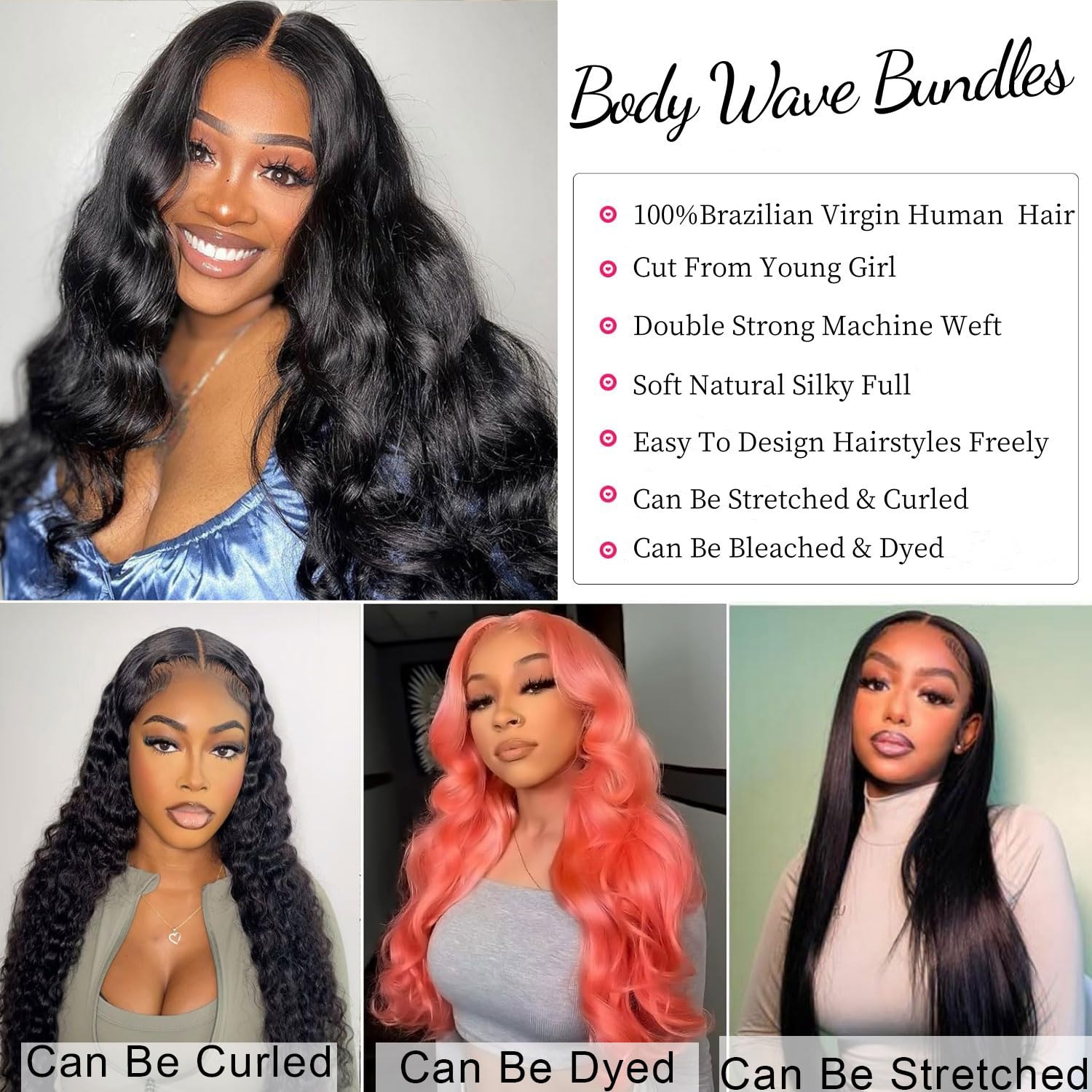 12A Human Hair Bundles 14 16 18 Inch Body Wave Bundles Human Hair Unprocessed Brazilian Virgin Hair 3 Bundles Weave Extensions Real Human Hair Natural Black Color Bundle