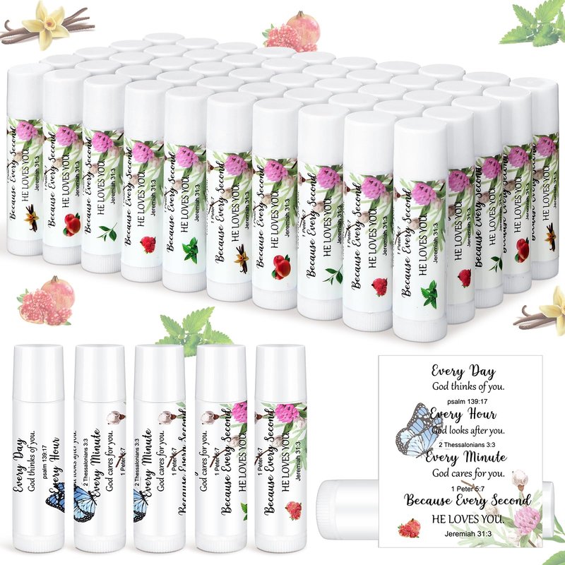 50 Pcs Christian Lip Balm Bulk Religious Bible Verses Lip Balm Scripture Christian Gifts for Women Faith Church Party Favor Inspirational Gift for Sunday School Employee Coworker