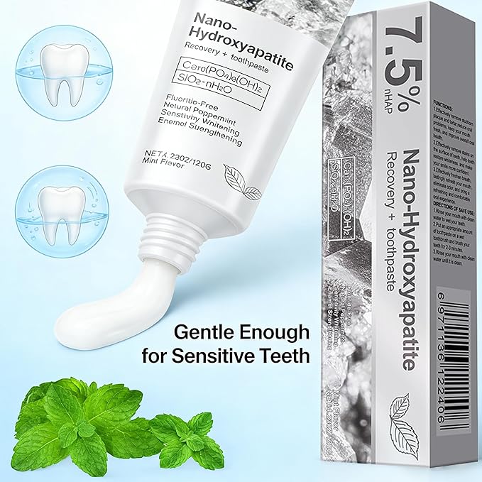 Hydroxyapatite Toothpaste, 7.5% Nano Hydroxyapatite Toothpast, Deep Cleaning for Advanced Enamel Protection, Fluoride-Free Gentle and Effective Formula with Fresh Mint (3 Sets)