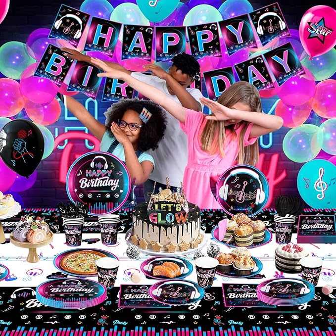 Music Party Decorations, 16 Guests Music Birthday Party Tableware Set, Music Balloons Banner Tablecloth Plates Cups Napkin etc Music Theme Party Decor Supplies