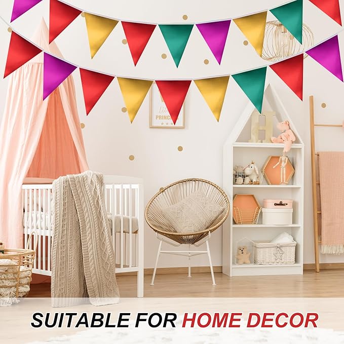 PATIKIL Pennant Banner Flags 33 Ft, 36 Pcs Colorful Triangle Banners Party Banner Bunting Garland String for Graduation Birthday Wedding Outdoor Decoration, Glitters Black/Gold