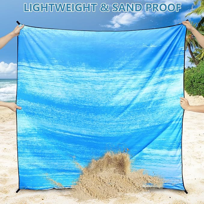 WIWIGO Beach Blanket Waterproof Sandproof Beach Mat 79" X 83"/10'x9'for 2-8 Adults Quick Drying Outdoor Picnic Mat Beach Accessories for Travel, Camping, Hiking