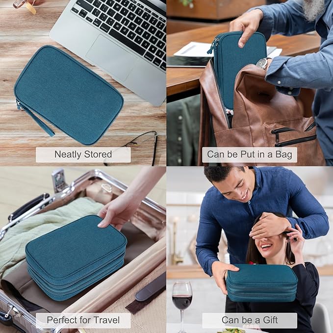 FYY Electronic Organizer, Large Travel Cable Organizer Bag Pouch Electronic Accessories Carry Case Portable Waterproof Double Layers All-in-One Storage Bag for Cable, Cord, Charger, Phone, Dark Green
