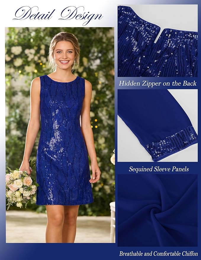 GRACE KARIN Women's Sequin Dress - Wedding Guest & Mother of The Bride Formal Dress - Two Piece Knee Length