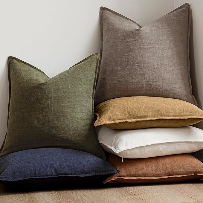 Foindtower Pack of 2, Decorative Linen Soild Throw Pillow Covers Accent Lumbar Cushion Case Boho Farmhouse Pillowcase for Chair Couch Sofa Bedroom Living Room Home Decor 12 x 20 Inch Brown Tan