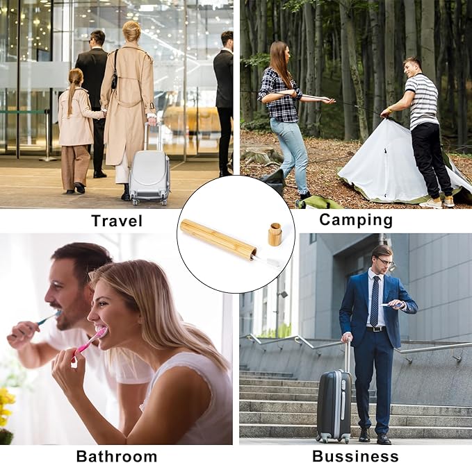 Yeeco 6 Pcs Portable Bamboo Toothbrush Case, Wooden Toothbrush Covers Storage Container Reusable Toothbrush Travel Holder Sustainable for Trip Camping Home Travelling