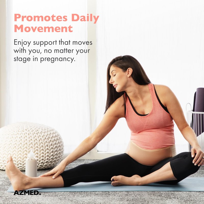 AZMED Maternity Belt Back Support - Adjustable Abdominal Binder for Pregnancy - Belly Band for Pelvic, Waist & Lower Back Comfort - Fits Up to 46 Inches - Beige