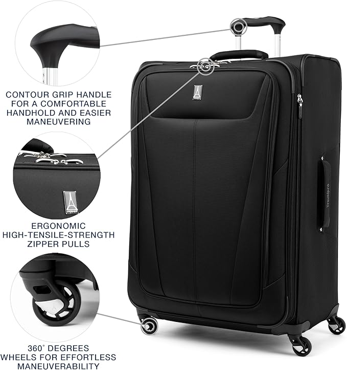 Travelpro Maxlite 5 Softside Expandable Luggage with 4 Spinner Wheels, Lightweight Suitcase, Men and Women, Black, Checked-Large 29-Inch