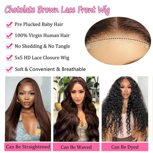 ONICE Wear And Go Glueless Wigs Human Hair Pre Plucked Pre Cut 5x5 HD Lace Closure Human Hair Wigs For Black Women Upgraded No Glue Deep Wave Lace Front Wigs Human Hair(Chocolate Brown,18Inch)