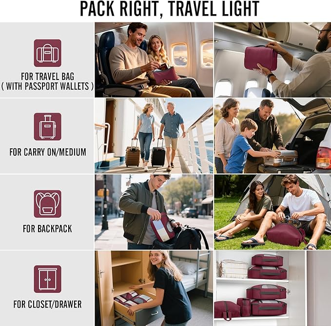 Veken 8 Set Packing Cubes for Travel Essentials, Suitcase Organizer Bags in 4 Sizes, Carry-On Luggage Accessories with Large Laundry Bag & Passport Holder, Must-Have for Airplane, Road Trip & Camping