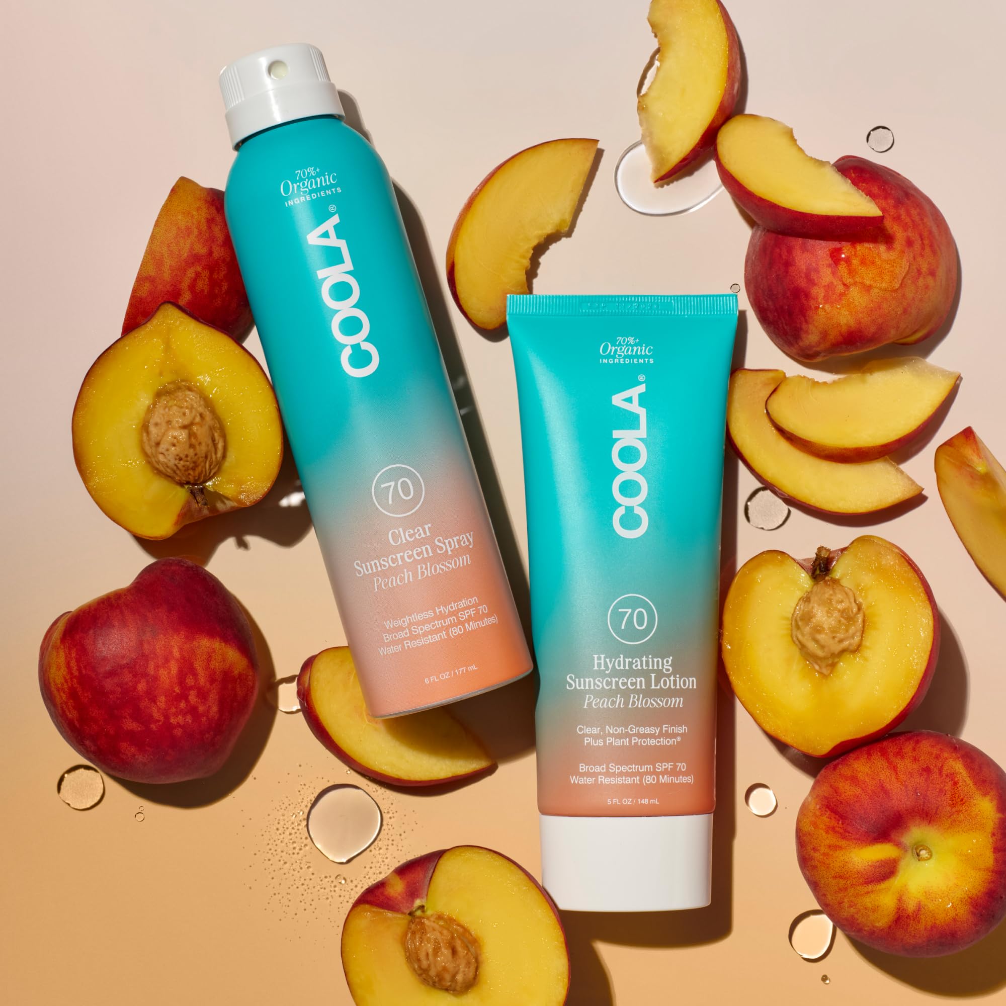 COOLA Organic Sunscreen SPF 70 Sunblock Body Lotion, Dermatologist Tested Skin Care for Daily Protection, Vegan and Gluten Free, Peach Blossom, 5 Fl Oz