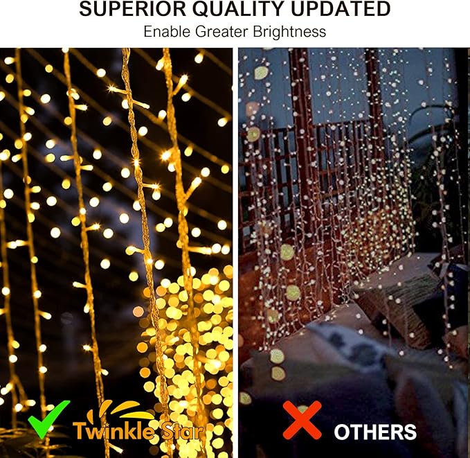 Twinkle Star 300 LED Window Curtain Lights, Christmas Rainbow RGB Color Changing 64 Functional Backdrop Light with Remote, Colorful Icicle String Light for Wedding, Party, Outdoor Indoor Decor