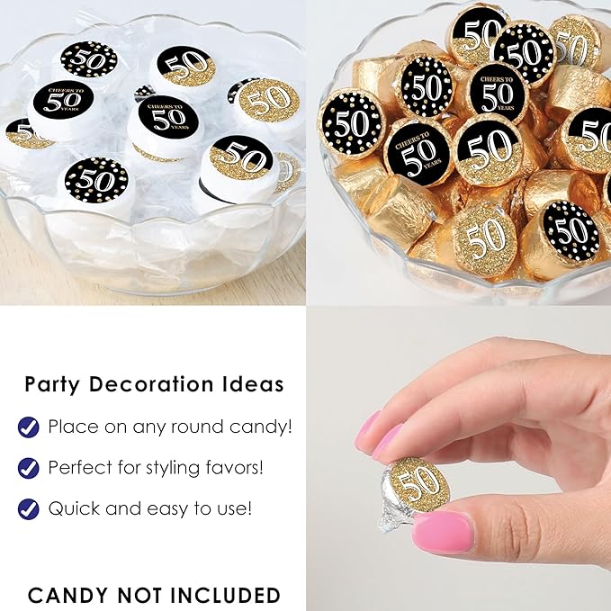 Big Dot of Happiness Adult 50th Birthday - Gold - Birthday Party Small Round Candy Stickers - Party Favor Labels - 324 Count