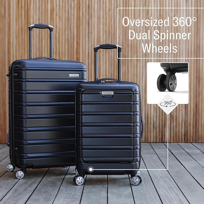 Samsonite Omni 2 Global Carry-On Spinner Luggage - Compact Size For International Travel - Airline-Approved - Features Expandable Polycarbonate Shell, 360° Wheels, USB Power Hub - Charcoal - Black