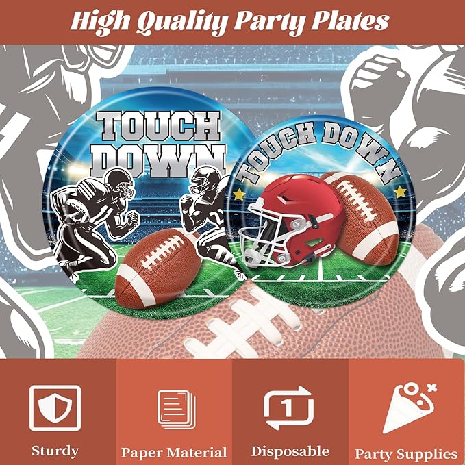 Rakuto Football Plates and Napkins Party Decorations, 96PCS Disposable Touch Down Paper Plates and Napkins Tableware Decoration, Ball Sports Themed Forks Decor for Birthday Team Serve 24