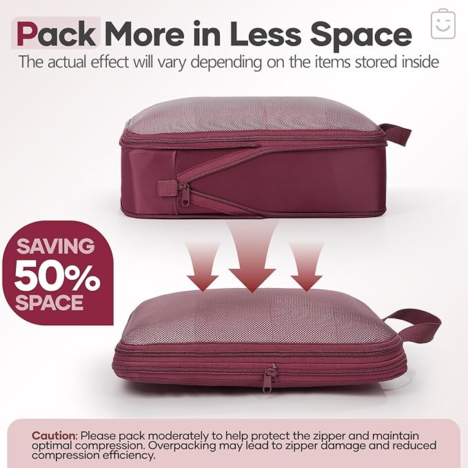 Veken 9/11 Set Compression Packing Cubes for Travel Essentials,Compressible Expandable Large Luggage Suitcase Organizer Bags for Clothing,Durable Space Saver Storage Bags with Toiletry Bags(Wine Red)