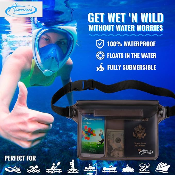 AiRunTech Waterproof Fanny Pack,Phone Pouch Dry Bag for Passport Wallet Purse,Floating Waterproof Bags for Travel Beach Swimming Kayaking Boating Cruise Accessories