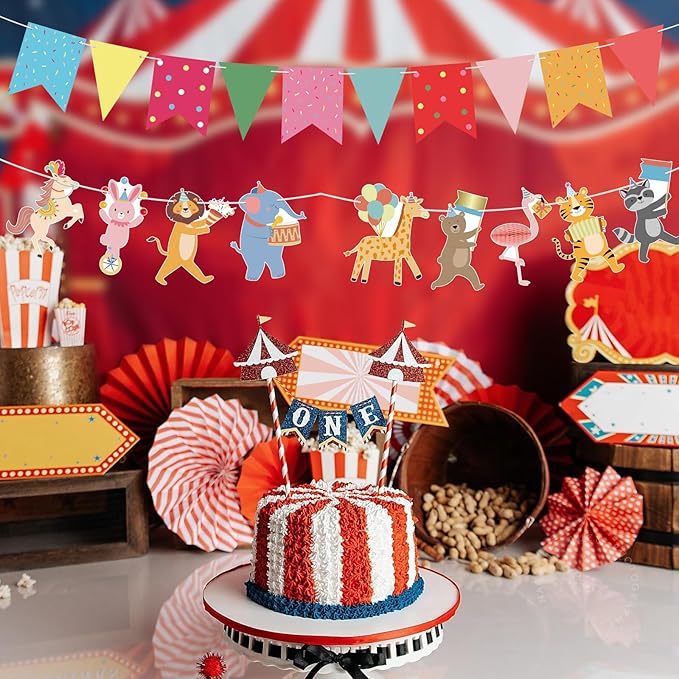 Hooqict Animal Party Banner with Colorful Pennant Banner Flag Animal Parade Birthday Decorations Happy Birthday Garland for Kids Girls Boys Zoo Carnival Circus Party Decorations Supplies