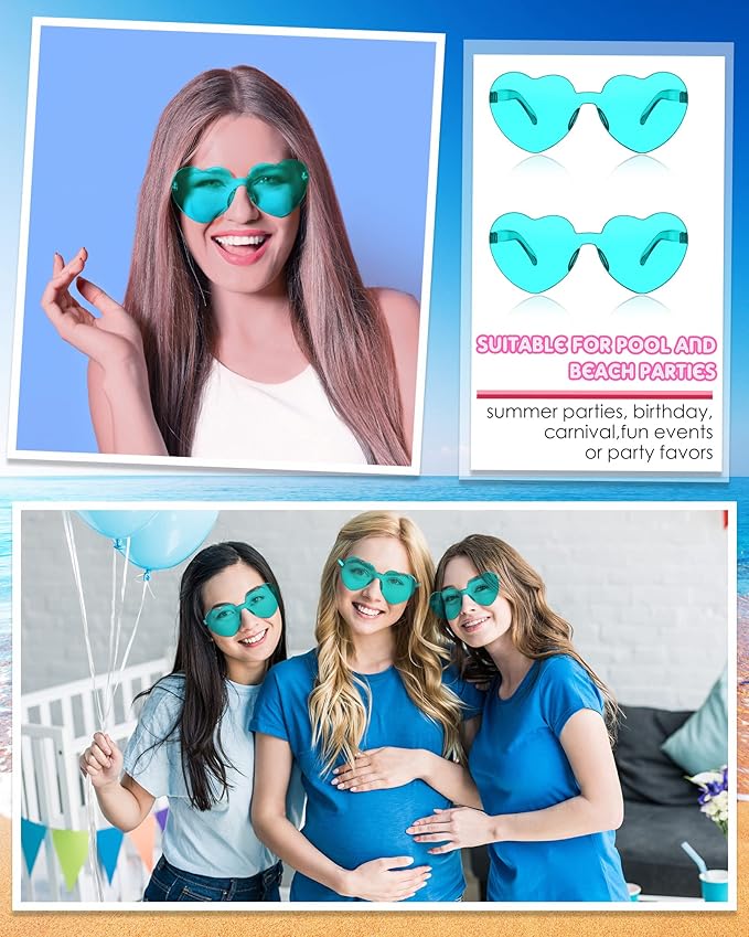 Frienda 8 Pairs Heart Shaped Sunglasses for Women Rimless Heart Glasses Candy Color Sunglasses for Party Favor