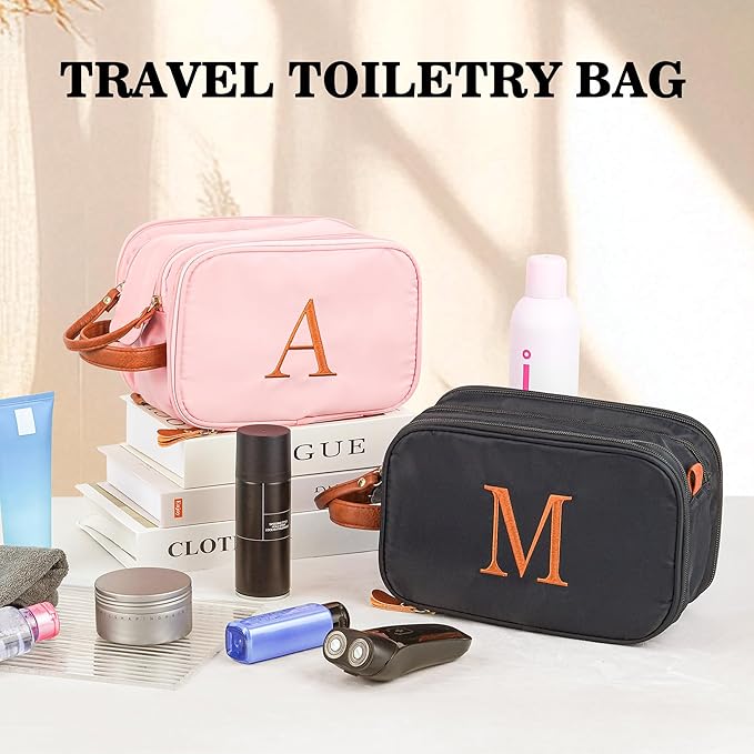 YOOLIFE Mens Toiletry Travel Bag - Personalized Monogram Toiletry Bag Water Resistant Dopp Kit, Travel Essentials for Men, Mens Gifts for Boyfriend Father Best Friend Birthday Gifts Letter G Black