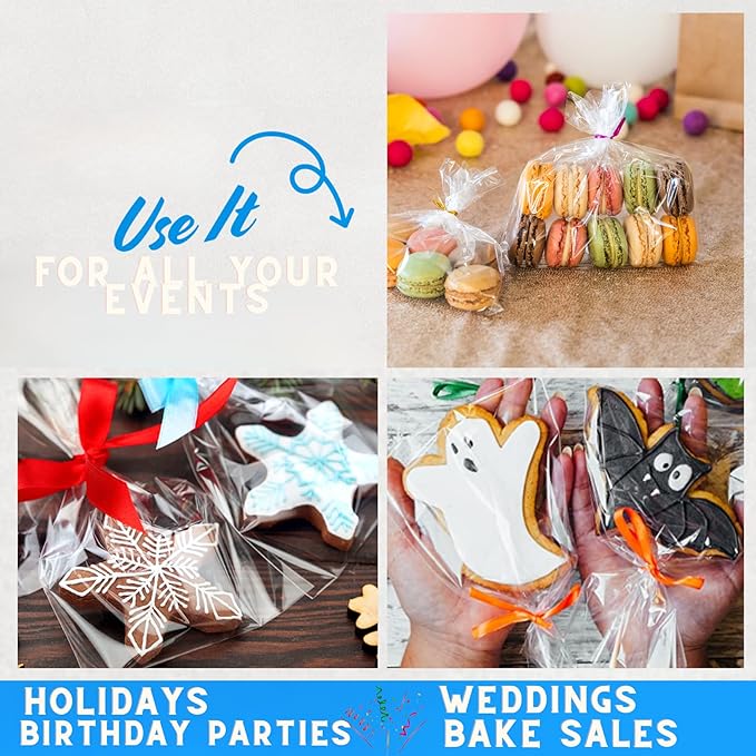 200 Pack Clear Cellophane Bags for Favors - Transparent Goodie Bags for Birthday Party, 3x4 Inch Clear Bags with 5-Inch Twist Ties - Candy, Treat, Cookie Bags for Gift Giving