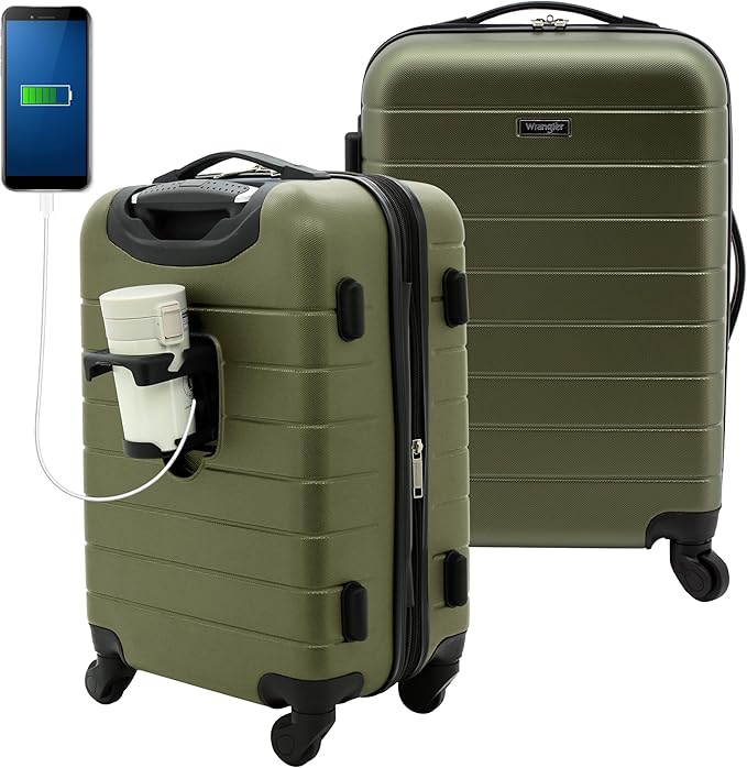 Wrangler Smart Spinner Hardside Luggage, 22-Inch Carry-On, Olive Green