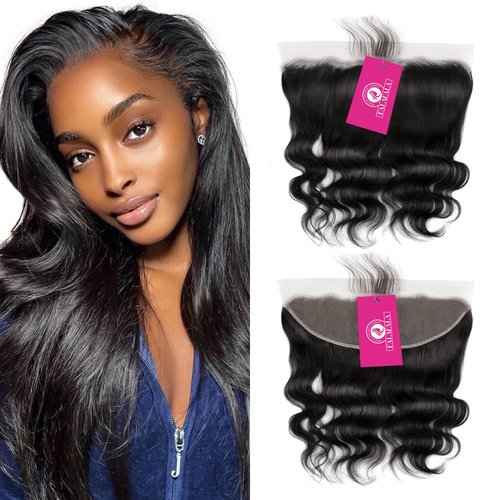 FalaFala REAL Human Hair Body Wave 13x4 Frontal Ear to Ear Swiss Transparent Lace Pre Plucked Virgin Frontals Closure Free Part Melt Invisible with Baby Hair Front Only 18 Inch