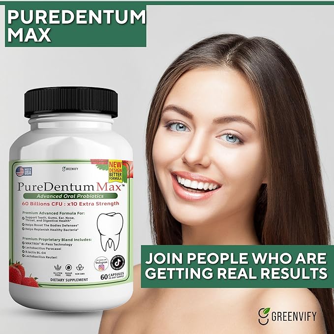 PureDentum for Gums and Teeth Health & Fresh Breath - 40 Billion CFU Advanced Oral Probiotics for Mouth Bad Breath, Capsule Supplement (10)