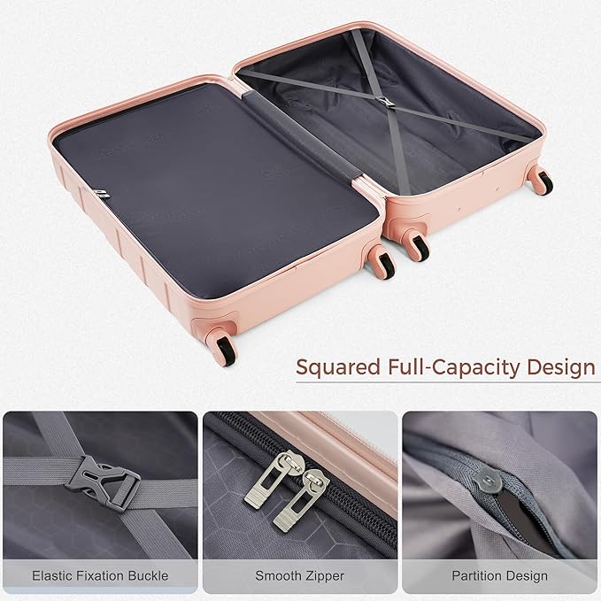 24 Inch Checked Suitcase with TSA Lock Travel Duffel Bag Wet-Dry Toiletry Bag, Pink