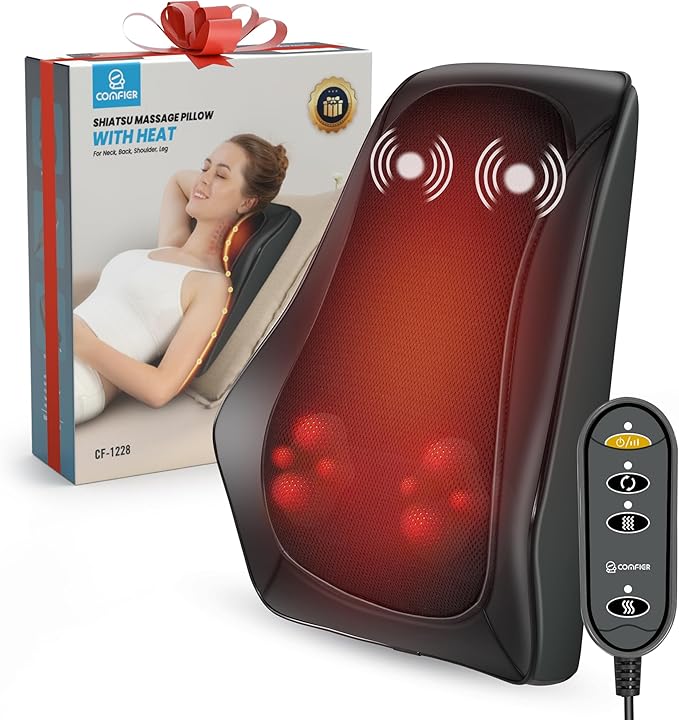COMFIER Christmas Gift for Men Women,Back Massager with Heat, Shiatsu Neck and Back Massager with Heat for Back Pain, Soothing Heating & 3D Kneading Massage Pillow