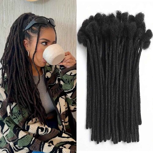 LANWIUKU Loc Extensions Human Hair 16 Inch 30 Strands 0.6cm Width Dreadlock Extensions Human Hair for Women Men Kids Full Handmade Permanent Locs Can Be Dyed and Bleached