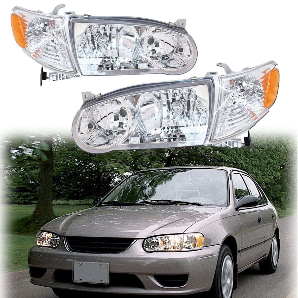 ANTUKO TO2502133 TO2503133 Clear Lens Driver and Passenger Side Headlamps Headlight Assembly Replacement for 2001-2002 Corolla w