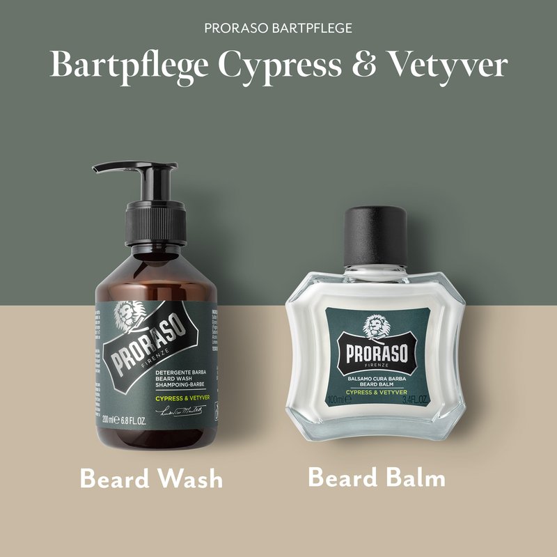 Proraso Cypress and Vetyver Beard Care Duo Kit - Beard Wash and Balm with Fresh, Citrus Earthy for New or Short Beards - Premium Italian Gift Set for Men