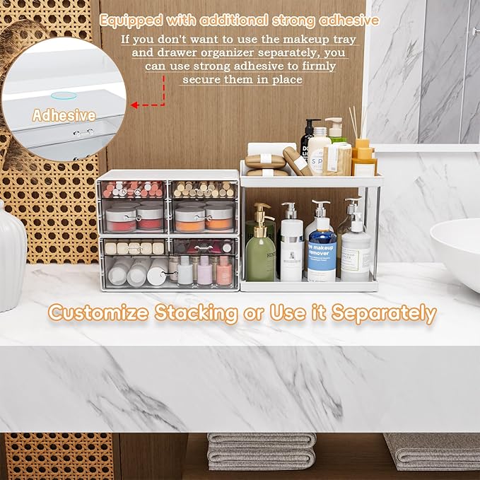Yieach Acrylic Makeup Organizer Countertop,Large Skincare Organizer for Dresser Top,Plastic Bathroom Counter Organizers and Storage for Beauty,Cosmetic,Hair Products,Lotion and Perfume Organizer,Black