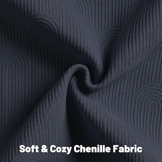 FUTEI Navy Blue Chenille Decorative Throw Pillow Covers 12x20 Inch Set of 2,Soft Cozy Striped Geometric Patterns Lumbar Pillow Cases,Modern Home Decor for Couch Bed Living Room