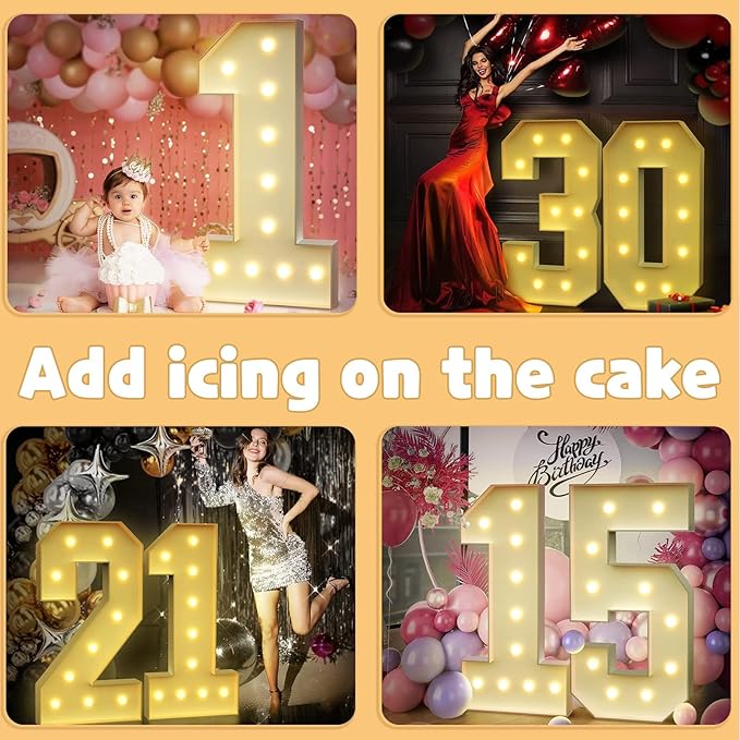 imprsv 4FT Marquee Numbers, Light Up Numbers 2 for 21st Birthday Decorations, Marquee Light up Letters Anniversary Party Decor, Pre-Cut Foam Board Kit