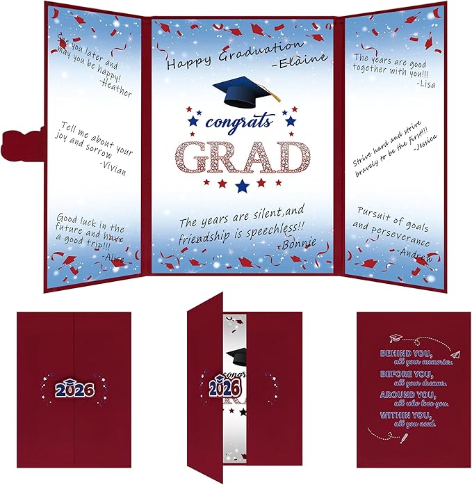 Vlipoeasn 2026 Graduation Guest Book Alternative, Red Blue & White Class of 2026 Graduation Party Decorations, Unique Graduation Gifts for Friends, Grad Signature Book for 2026 College High School
