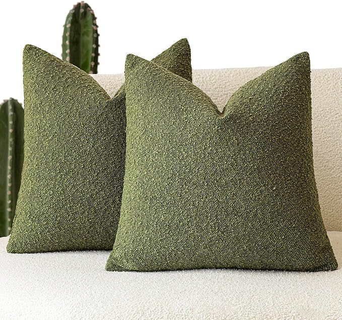 Foindtower Pack of 2, Decorative Textured Boucle Throw Pillow Covers Accent Solid Pillow Cases Cozy Soft Couch Cushion Case for Chair Sofa Bedroom Living Room Home Decor 22 x 22 Inch Green